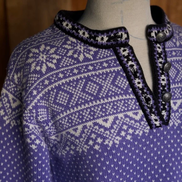 Vintage L.L. Bean 100% Cotton Purple Knitted Fair Isle Nordic Sweater Woman's M - Picture 4 of 15